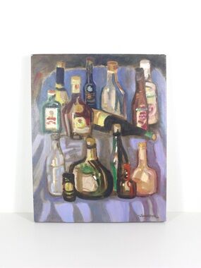 Vintage Oil Painting “Bottles After the Party Signed by Artist Paul Schleusner